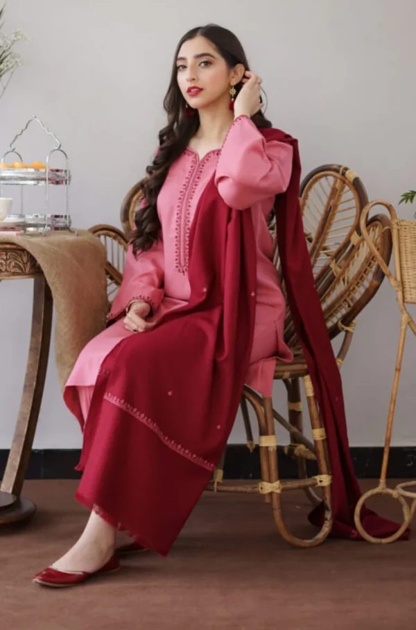 AS-15 Unstitched Fully Embroidered Dhanak Suit With Dhanak Shawl