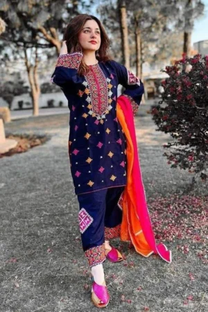 BR-1275 Lawn Unstitched Embroidered 3pc Suit With Embroidered Chiffon Dupatta