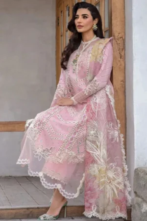 CM-2600 Lawn Unstitched 3pc Embroidered Suit With Embroidered Poly Lawn Dupatta