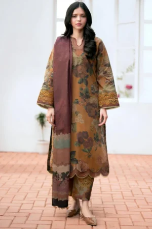 BK-01 Digital Printed Khaddar Suit 3pc with Khaddar Digital Printed Dupatta & Embroidered Patches