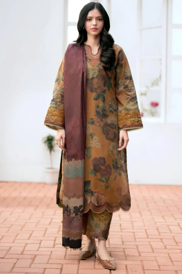 BK-01 Digital Printed Khaddar Suit 3pc with Khaddar Digital Printed Dupatta & Embroidered Patches