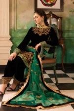 JZ-953 Sequence Embroidered 9000 Micro Velvet 3Pc With Organza Embroidered Dupatta