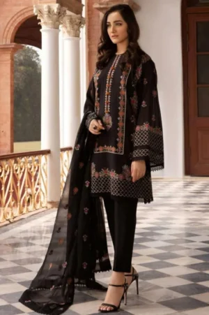 BR--465 Lawn Unstitched Embroidered 3pc Suit With Bamber Chiffon Embroidered Dupatta