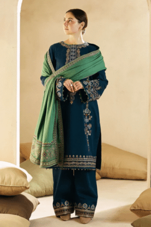 BR_840 Embroidered 3Pc Dhanak Suit With Dhanak Embroidered Dupatta
