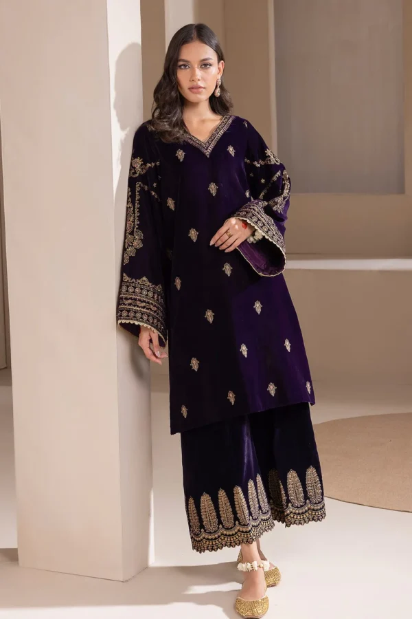 AJ-1005 Embroidered 9000 Micro Velvet 3Pc With Organza Embroidered Dupatta