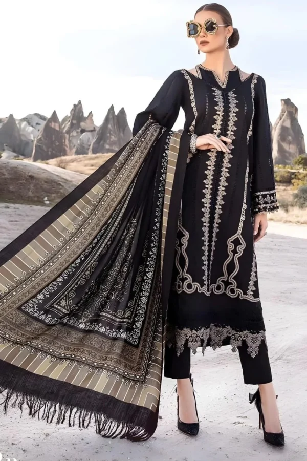 MB-49 Unstitched Embroidered Dhanak Suit With Embroidered Dhanak Shawl