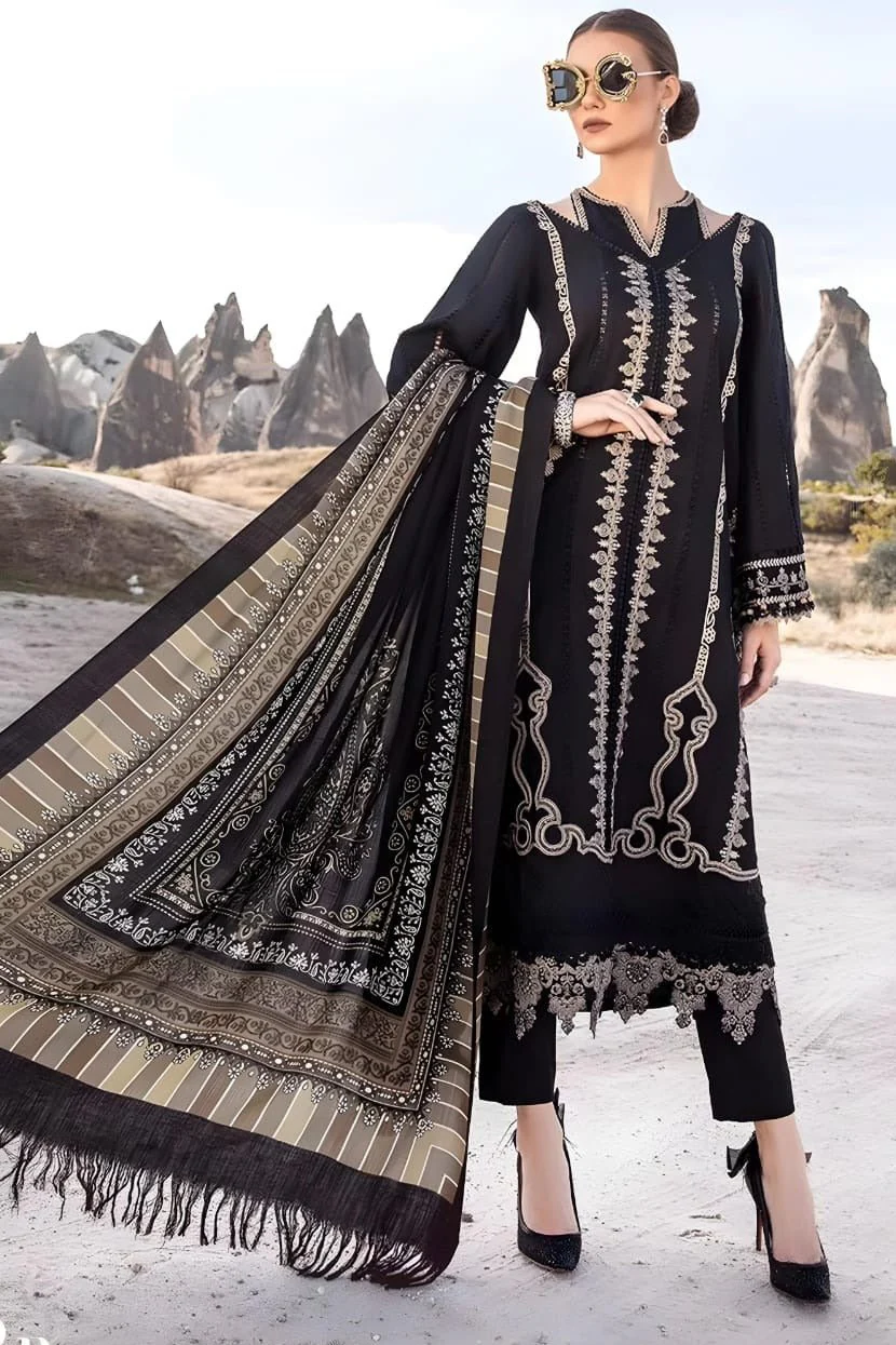 MB-49 Unstitched Embroidered Dhanak Suit With Embroidered Dhanak Shawl