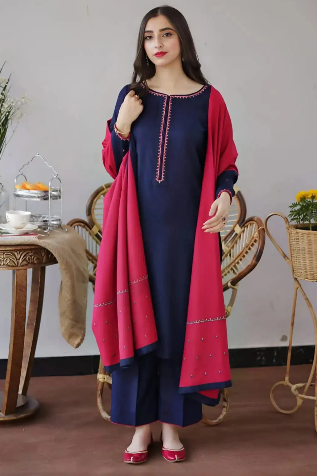 BR-1146 Unstitched Fully Embroided Dhanak Suit With Dhanak Dupatta