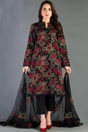 BR-345 Lawn Unstitched Embroidered 3pc Suit With Embroidered Chiffon Dupatta