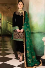 JZ-953 Sequence Embroidered 9000 Micro Velvet 3Pc With Organza Embroidered Dupatta