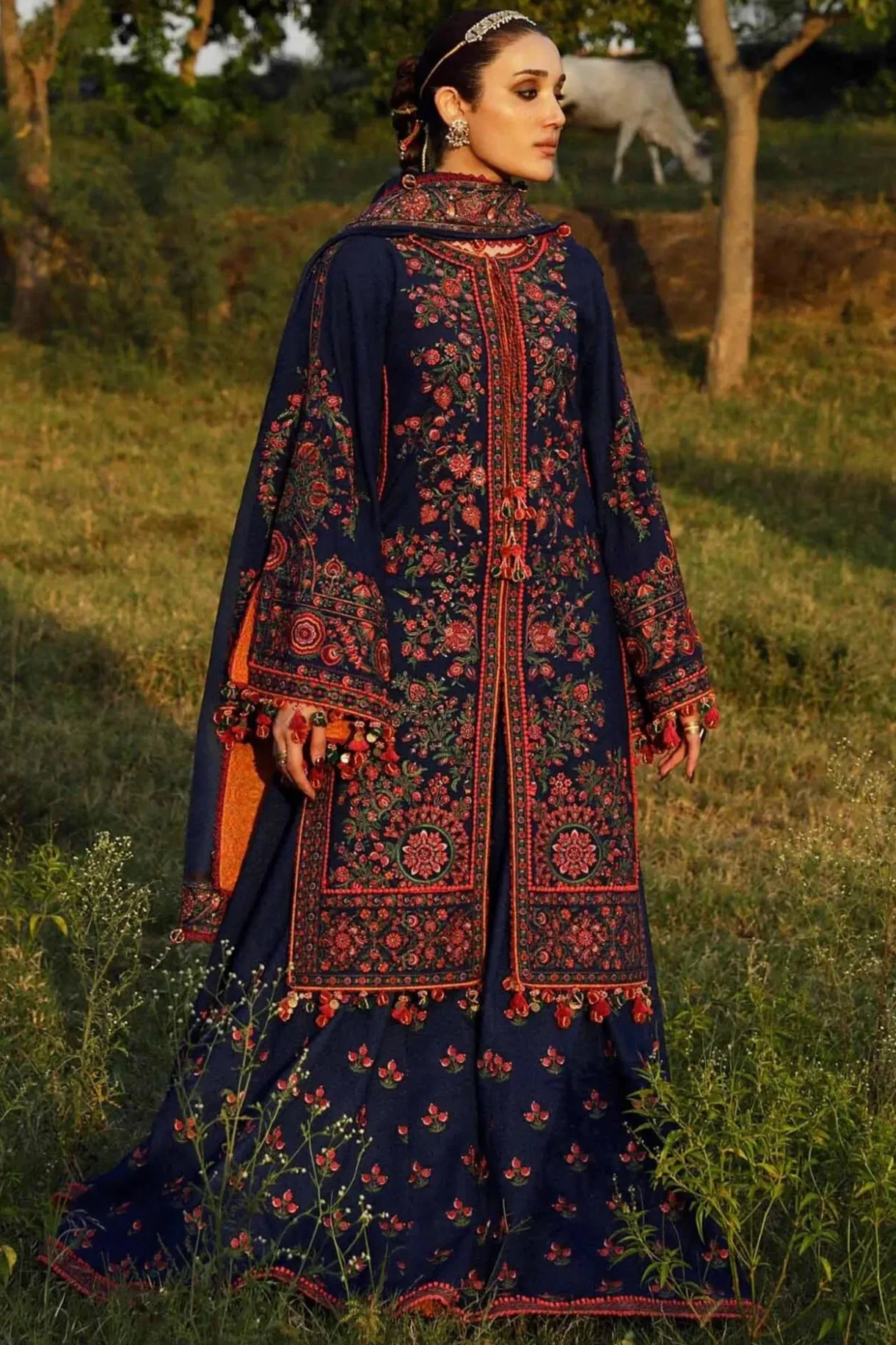 RS-695 Unstitched Heavy Embroidered Dhanak Suit With Embroidered Dhanak Shawl