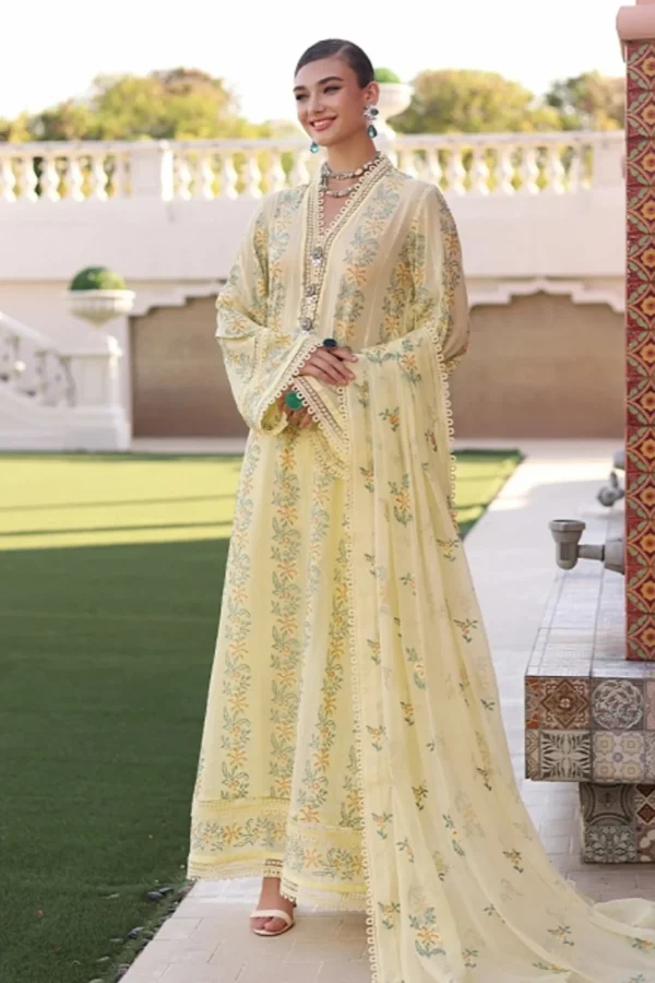 BR-801 Lawn Embroidered 3pc Suit With Embroidered Bamber Chiffon Dupatta