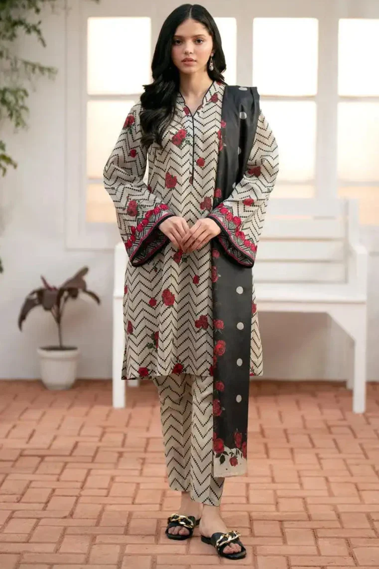 BK-178 Khaddar 3pc Digital Printed Suit With Digital Printed Khaddar Dupatta