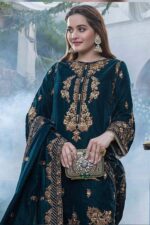 Mb-1066 Sequence Embroidered Micro 9000 Gram Velvet 3Pc With Velvet Embroidered Shawl