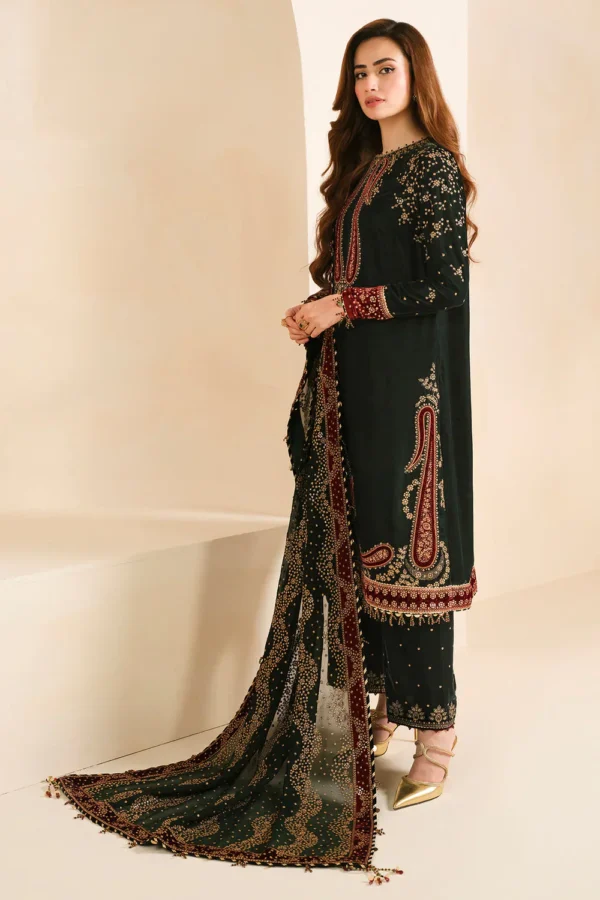 JZ-999 Embroidered 9000 Micro Velvet 3Pc With Embroidered Chiffon Dupatta