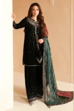 JZ-995 Embroidered 9000 Micro Velvet 3Pc With Embroidered Chiffon Dupatta