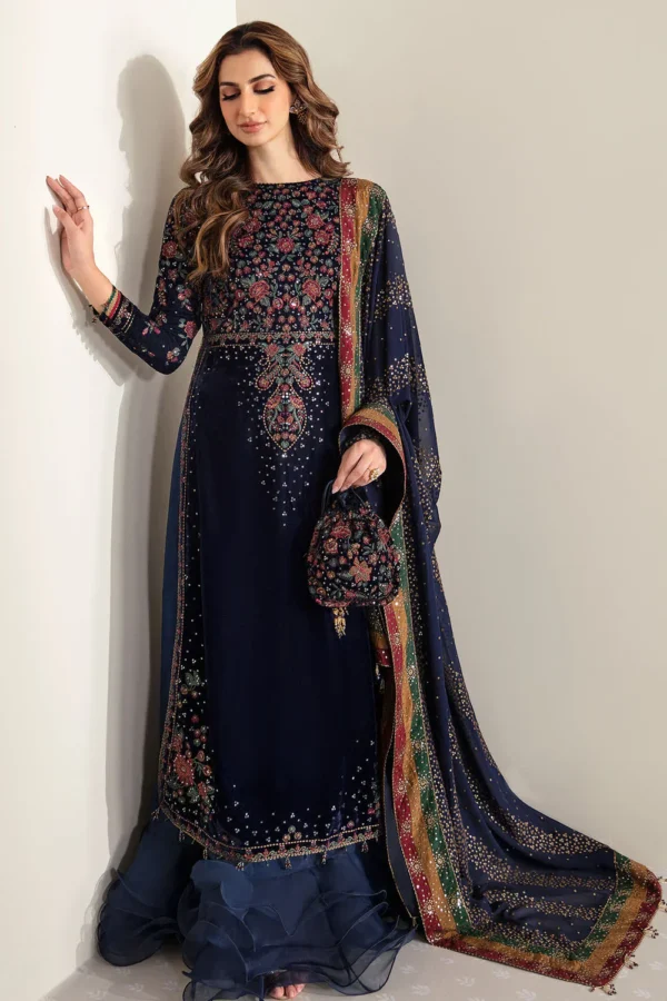 JZ-990 Embroidered 9000 Micro Velvet 3Pc With Embroidered Chiffon Dupatta