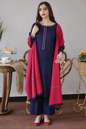 BR-1146 Unstitched Fully Embroided Dhanak Suit With Dhanak Dupatta