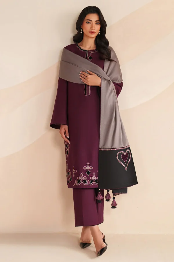 3 Piece – Unstitched Embroidered Dhanak Fabric