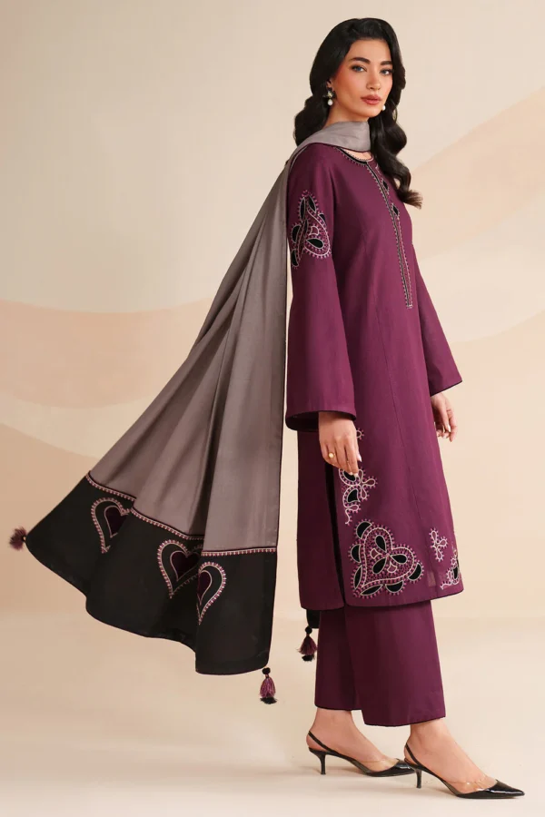 3 Piece – Unstitched Embroidered Dhanak Fabric
