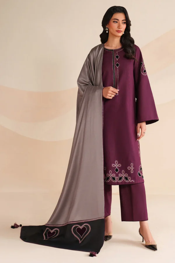 3 Piece – Unstitched Embroidered Dhanak Fabric