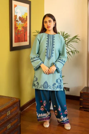 2-Piece-Unstitched Dhanak Stuff Full Embroidered Suit