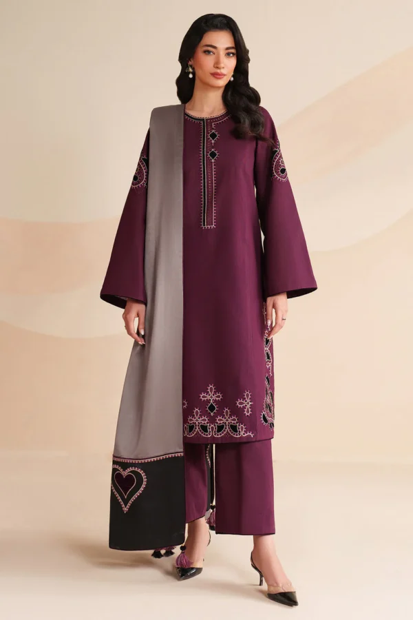 3 Piece – Unstitched Embroidered Dhanak Fabric