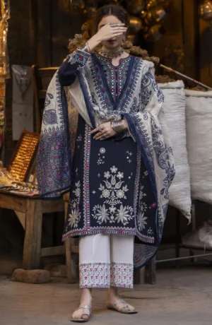 AK-905 Dhanak Embroidered Suit With Digital Printed Woolen Shawl
